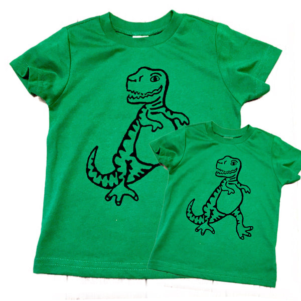 Father's Day Dinosaur Matching Green Tshirt set men's boys kids