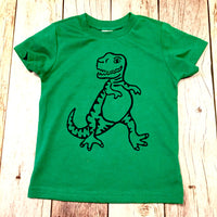 Dinosaur Tyrannosaurus Rex T Rex boys Kelly green kids shirt