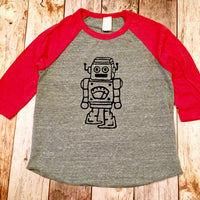 robot boys red and grey sports baseball raglan kids shirt