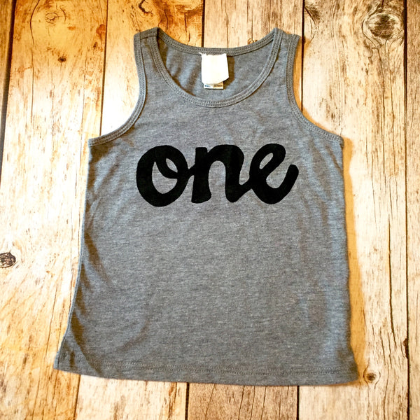 boys 1st birthday heathered grey tank top