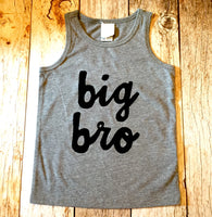 big bro lil sis heathered grey tank top handmade screen printed in black ink Brother sister summer