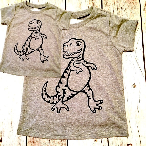 2 shirts -Father's Day Dinosaur Matching Grey Tshirt set men's boys kids