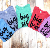 big bro or big sis sibling shirts for birth announcement hospital outfit with newborn Colors- red, blue, grey, mint, purple- boys girl kids shirt