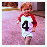 Red and white with navy 4 baseball sports raglan boys 4th birthday shirt with navy one kids birthday theme first party
