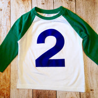 Kelly and white with navy 2 baseball sports raglan boys 4th birthday shirt with navy one kids birthday theme first party