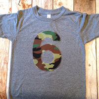 Camo Camoflauge Birthday shirt Any number Multi color 1 2 3 4 5 6 7 8 9 on Birthday Shirt short sleeve triblend grey birthay army military