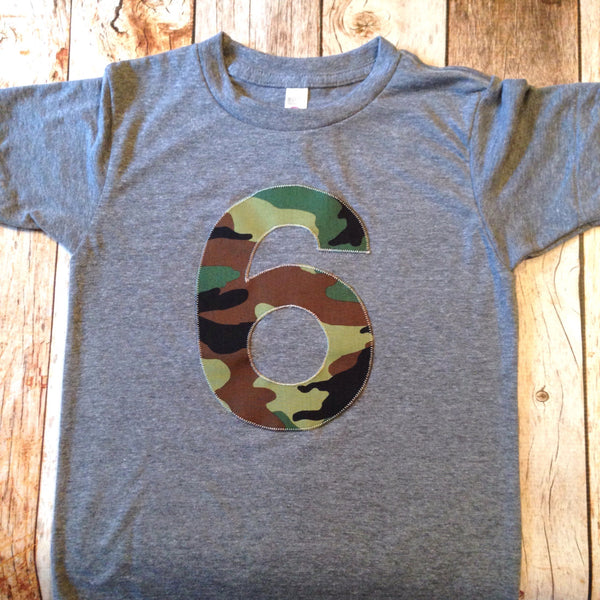 Camo Camoflauge Birthday shirt Any number Multi color 1 2 3 4 5 6 7 8 9 on Birthday Shirt short sleeve triblend grey birthay army military