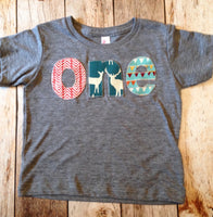 Birthday Shirt one shirt for boys 1st 1 year old wood deer elk buck tee pee wild and free animals forest teal orange brown triangles