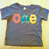 one for 1st Birthday chevron Number for any Birthday- Pool Party Athletic Blue with red dots, waves, yellow chevron