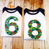 8th Bricks birthday shirt any number Fabric Birthday Shirt Navy and White Raglan sports jersey 5 6 7 8 9 year old birthday shirt building