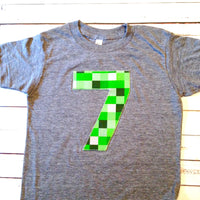 Green skins birthday shirt craft made tnt Mine  green 8 pixel video game older kids 7th 8th 9th birthday boy tnt water land hacks 6 7 8 9