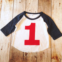 Red and White Birthday Shirt Navy 1 applique Boys 1st First One Year Old Birthday 1 year old sports raglan