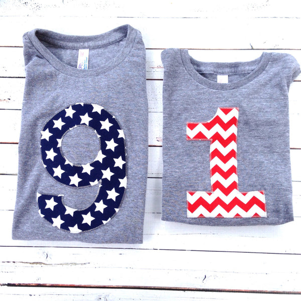 Any Big Number Birthday Shirt boys 1st birthday red white blue American Flag USA America stars stripes Triblend grey 4th of July Military