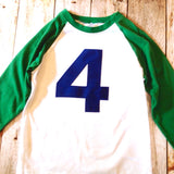 Any Number Kelly Green White 5th birthday shirt Baseball Raglan Navy blue number boys Birthday Shirt 1st 2nd 3rd 4th 5th 6th Any Birthday 1