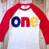 Red yellow blue Birthday shirt Red and White Raglan Shirt 1st Birthday Shirt Boys one primary colors one year old navy blue 1 birthday