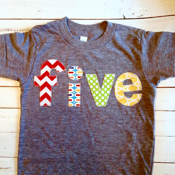 Modern mix five birthday shirt 5 years old 5th Birthday Shirt shirt red chevron green blue pez yellow  for boys blue grey primary colors