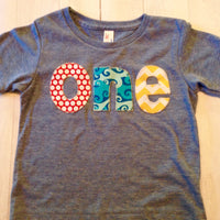 one for 1st Birthday chevron Number for any Birthday- Pool Party Athletic Blue with red dots, waves, yellow chevron