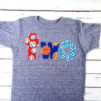 Basketball Birthday Shirt soccer ball baseball sports for boys blue Birthday Shirt 2nd Birthday shirt two birthday shirt 2 year old Olympics