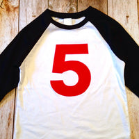 5 boys Birthday shirt Black and White Baseball Raglan red 5- Birthday T Shirt- 1st, 2nd, 3rd Any Birthday 1 2 3 4 5 6 7 8 9 sports