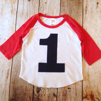 Red and White Birthday Shirt Navy 1 applique Boys 1st First One Year Old Birthday 1 year old sports raglan