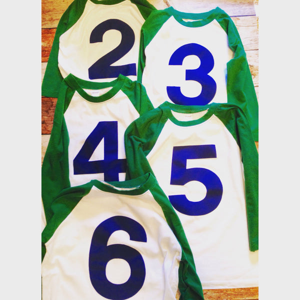 Any Number Kelly Green White 5th birthday shirt Baseball Raglan Navy blue number boys Birthday Shirt 1st 2nd 3rd 4th 5th 6th Any Birthday 1