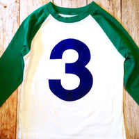 Any Number Kelly Green White 5th birthday shirt Baseball Raglan Navy blue number boys Birthday Shirt 1st 2nd 3rd 4th 5th 6th Any Birthday 1
