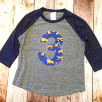 Truck Birthday outfit Navy and Grey Baseball Raglan 3rd Birthday 3 construction trucks digger dumptruck loader Fabric boys Shirt