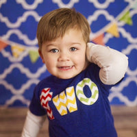 chevron Birthday Shirt two for 2nd 2 two chevron Number for any Birthday- pick your colors- red, yellow, grass green on triblend indigo