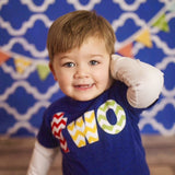 chevron Birthday Shirt two for 2nd 2 two chevron Number for any Birthday- pick your colors- red, yellow, grass green on triblend indigo