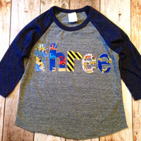 Construction Truck Birthday Shirt navy and grey Boys Birthday Shirt 3rd Birthday three Year Old  3 year old digger dumptruck dump loader