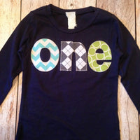 Navy green turquoise  Birthday Shirt boy aqua blue grey lime green argyle chevron Boys first outfit Party onderland one 1st 1 year old boy