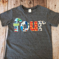 Triblend athletic four 4 years old 4th Birthday Shirt firetruck red chevron fir truck for boys blue grey Birthday