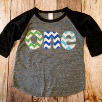blue green chevron birthday shirt charcoal black and grey Boys 1st First One Birthday 1 year old Birthday sports raglan aqua royal cake