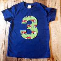 farm tractor birthday outfit 1 2 3 4 5 Birthday Shirt royal blue short sleeve green animal cow pig horse cowboy western cake favors bandana