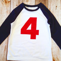 4 boys 4th Birthday shirt NAVY and White Baseball Raglan four Birthday T Shirt- 1st, 2nd, 3rd Any Birthday 1 2 3 4 5 6 7 8 9 sports