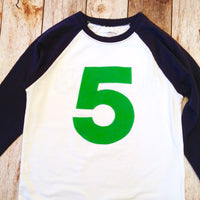 5th five boys Birthday shirt NAVY blue and White Baseball Raglan kelly green T Shirt- 1st, 2nd, 3rd Any Birthday 1 2 3 4 5 6 7 8 9 sport