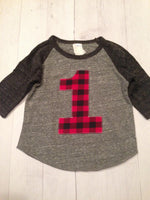 Buffalo plaid, lumberjack birthday shirt, Boys 1st birthday, One 1 year old, red and black, gingham, camper, woods, lumber jack, checkered
