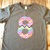 5 for 5th girls Birthday shirt triblend grey Rainbow Chevron Any Number 1 2 3 4 5 6 7 8 fifth five year old aqua purple teal red green blue