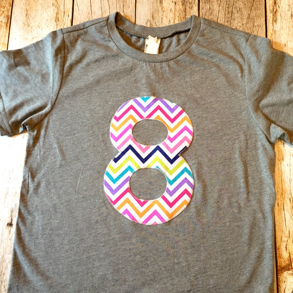 5 for 5th girls Birthday shirt triblend grey Rainbow Chevron Any Number 1 2 3 4 5 6 7 8 fifth five year old aqua purple teal red green blue