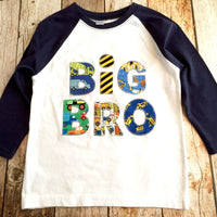Construction truck Big Bro Raglan Navy and White Lil Sibling pregnancy Announcement Shirt New Baby mp truck digger loader hospital outfit