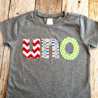 Uno primer cumpleaños Birthday Shirt 2nd Birthday feliz uno tres quatro spanish espanol aqua chevron on heathered grey tshirt