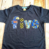 Five Construction dump truck Boys Birthday Shirt 5 5th Short Sleeve Birthday Shirt indigo navy dumptruck digger loader Birthday Tshirt zone