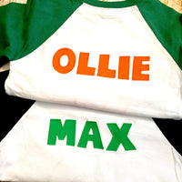 Green orange blue Custom monogram birthday shirt words Personalized Add NAME Nickname, Initials, Baseball Shirt, Letters made to order boys