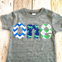 Chevron derby horse wild west one for 1st Birthday Number boys first grey farm barn argyle plaid cow tractor animals 1 year old