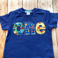 Birthday Shirt one shirt triblend indigo green red blue  yellow cars trucks for boys 1st Birthday Shirt primary colors