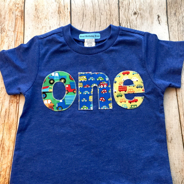 Birthday Shirt one shirt triblend indigo green red blue  yellow cars trucks for boys 1st Birthday Shirt primary colors