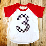 4 four Short sleeves Race track Car birthday shirt Check Flag Boys on a Red and White baseball Raglan 1st 2nd 3rd 4th 5th trucks racetrack