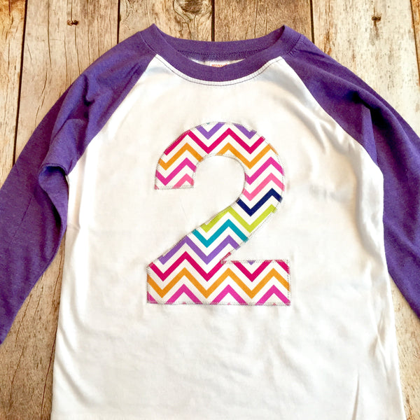 Purple and white rainbow girls Birthday shirt fuchsia Pink Raglan Any Number 1 2 3 4 6 7 8 9 unicorn red blue purple green yellow orange