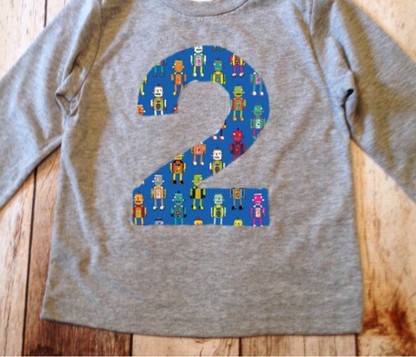 Robot Birthday Shirt Any Number 1 2 3 4 5 6 7 8 9 boys technology stem science engineering machine building coding alien space rocket