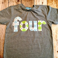 Golf party theme four for 4th Birthday Number Shirt blue and lime green